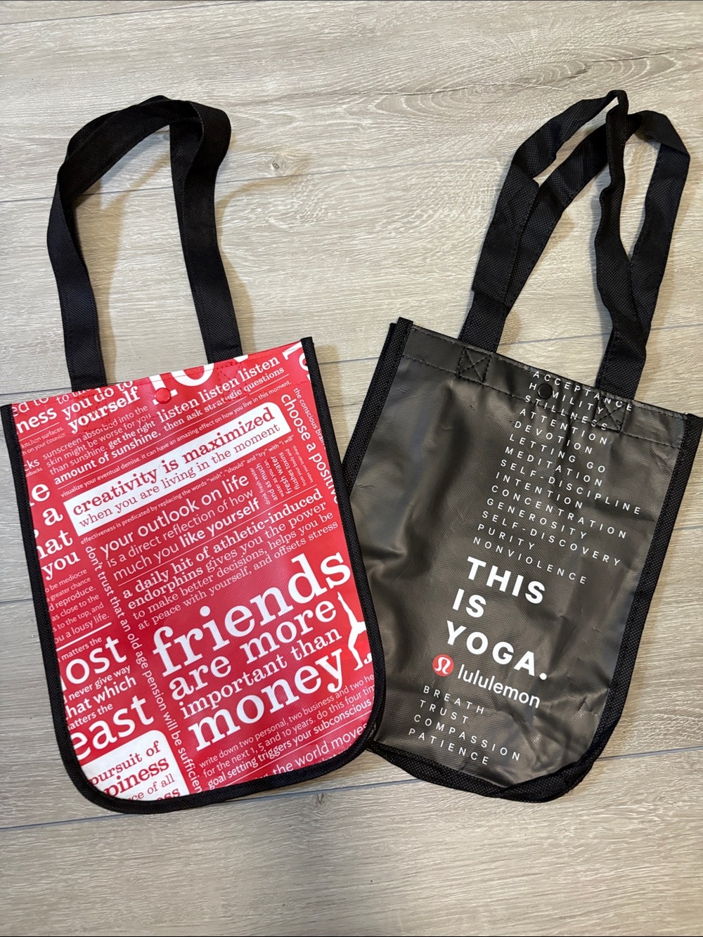 lululemon athletica Red & Black Reusable Tote Bags - Yoga Message Prints